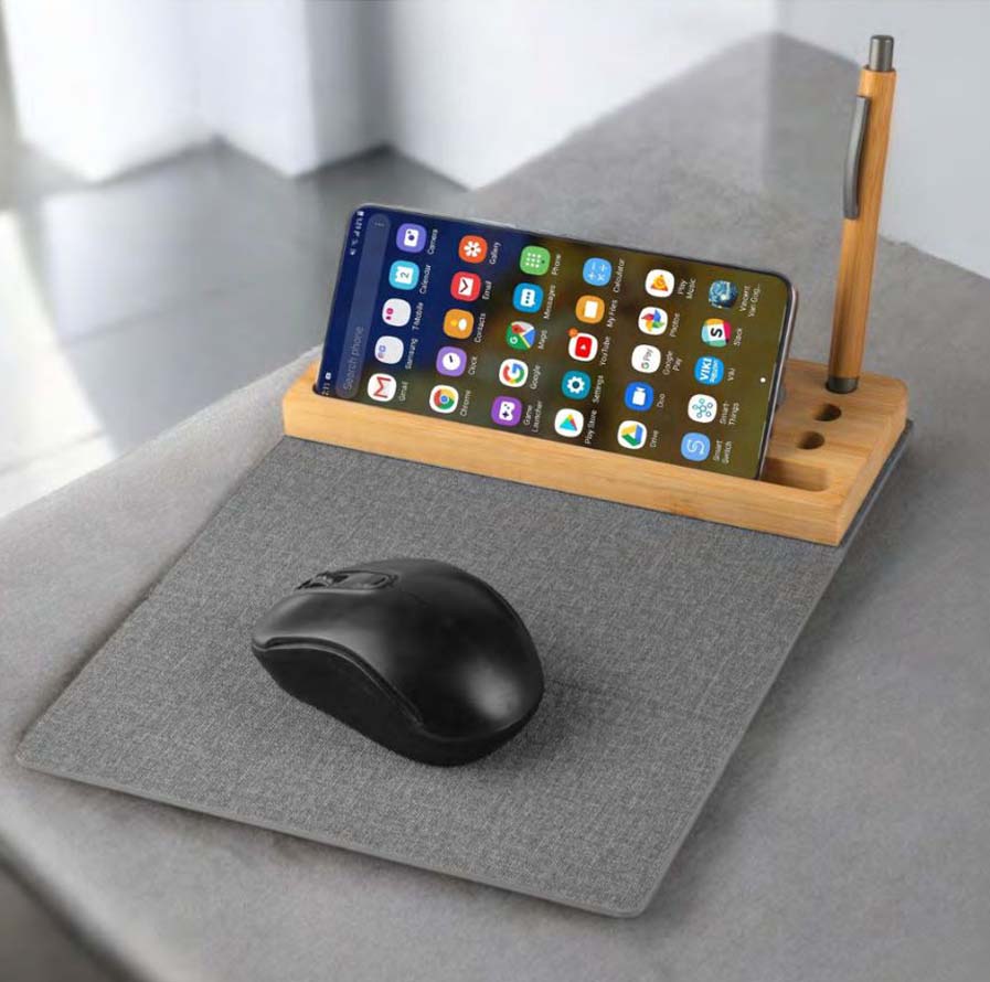 Foldable Mouse Pad with Bamboo Desk Organizer