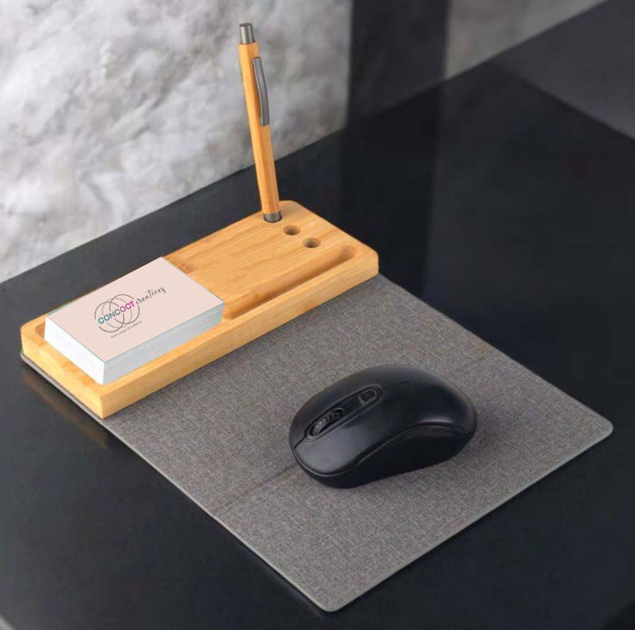 Foldable Mouse Pad with Bamboo Desk Organizer