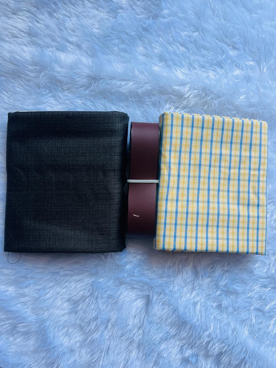 Combo-MF-Shirting-2.25M-Suiting-1.20M With Leather Belt - Free Size