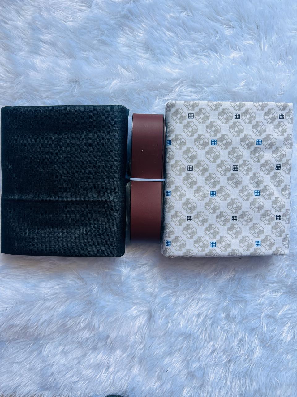 Combo-MF-Shirting-2.25M-Suiting-1.20M With Leather Belt - Free Size
