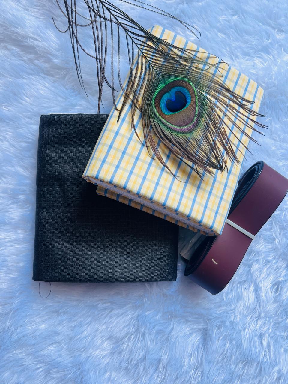 Combo-MF-Shirting-2.25M-Suiting-1.20M With Leather Belt - Free Size