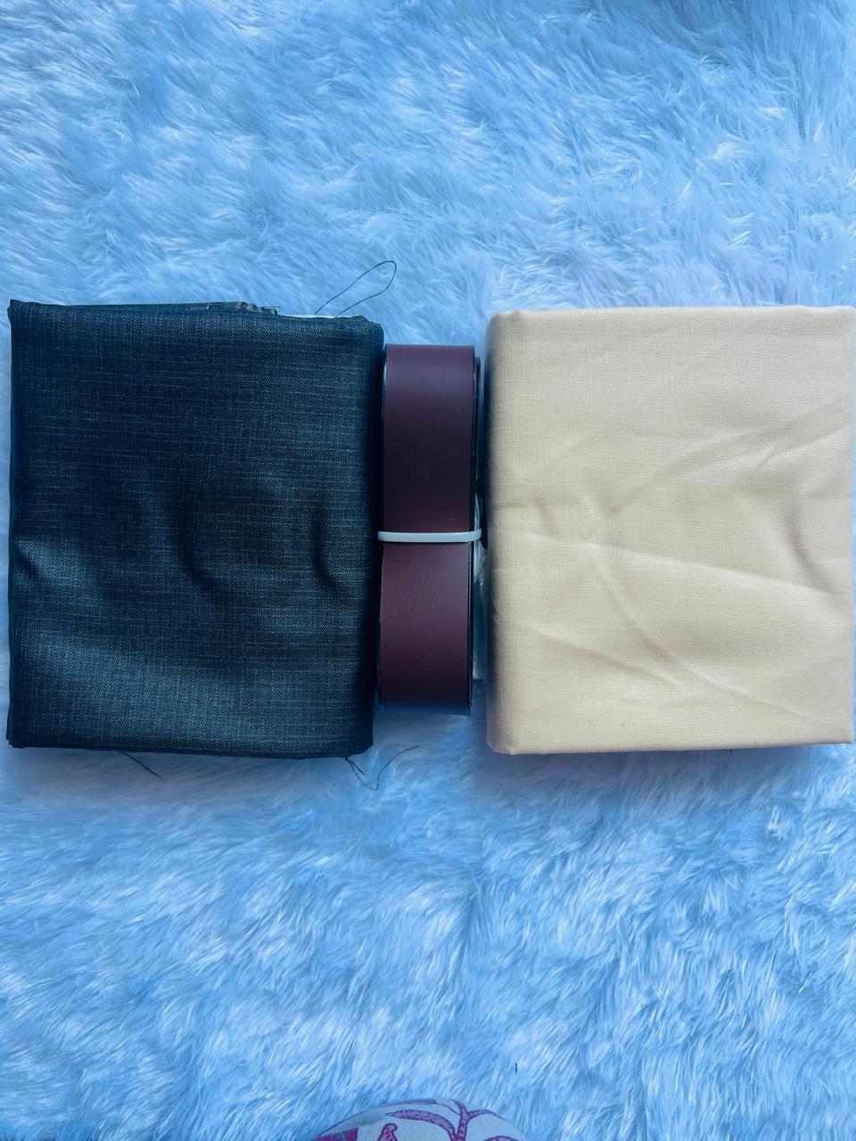 Combo-MF-Shirting-2.25M-Suiting-1.20M With Leather Belt - Free Size