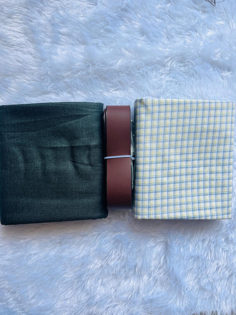 Combo-MF-Shirting-2.25M-Suiting-1.20M With Leather Belt - Free Size