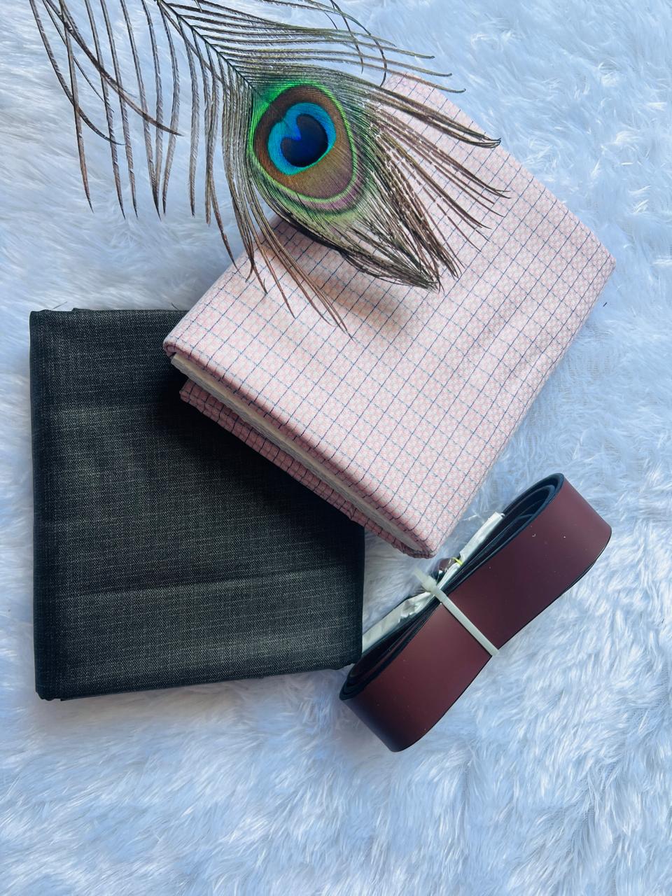 Combo-MF-Shirting-2.25M-Suiting-1.20M With Leather Belt - Free Size