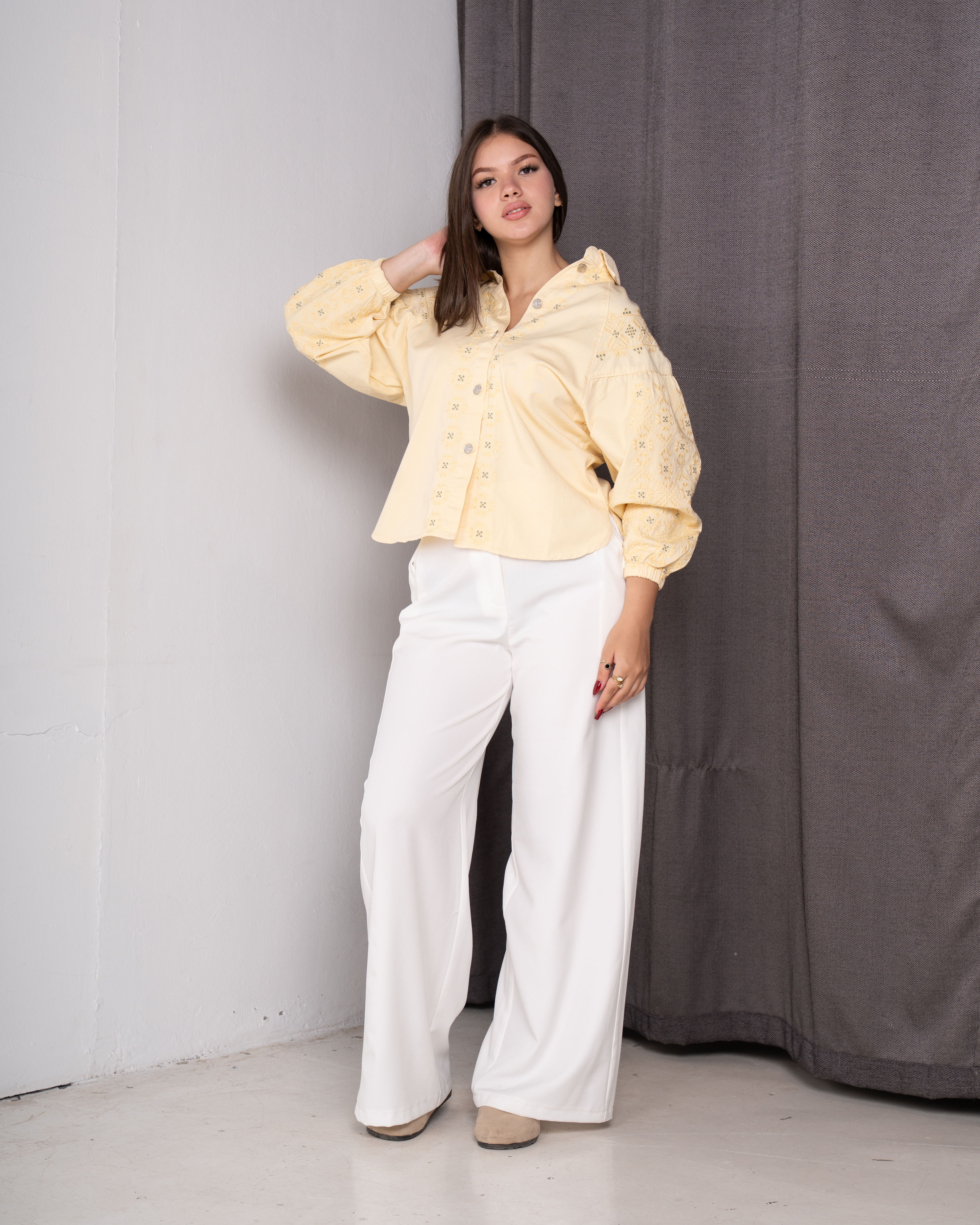 Embroidered Gabardine Blouse