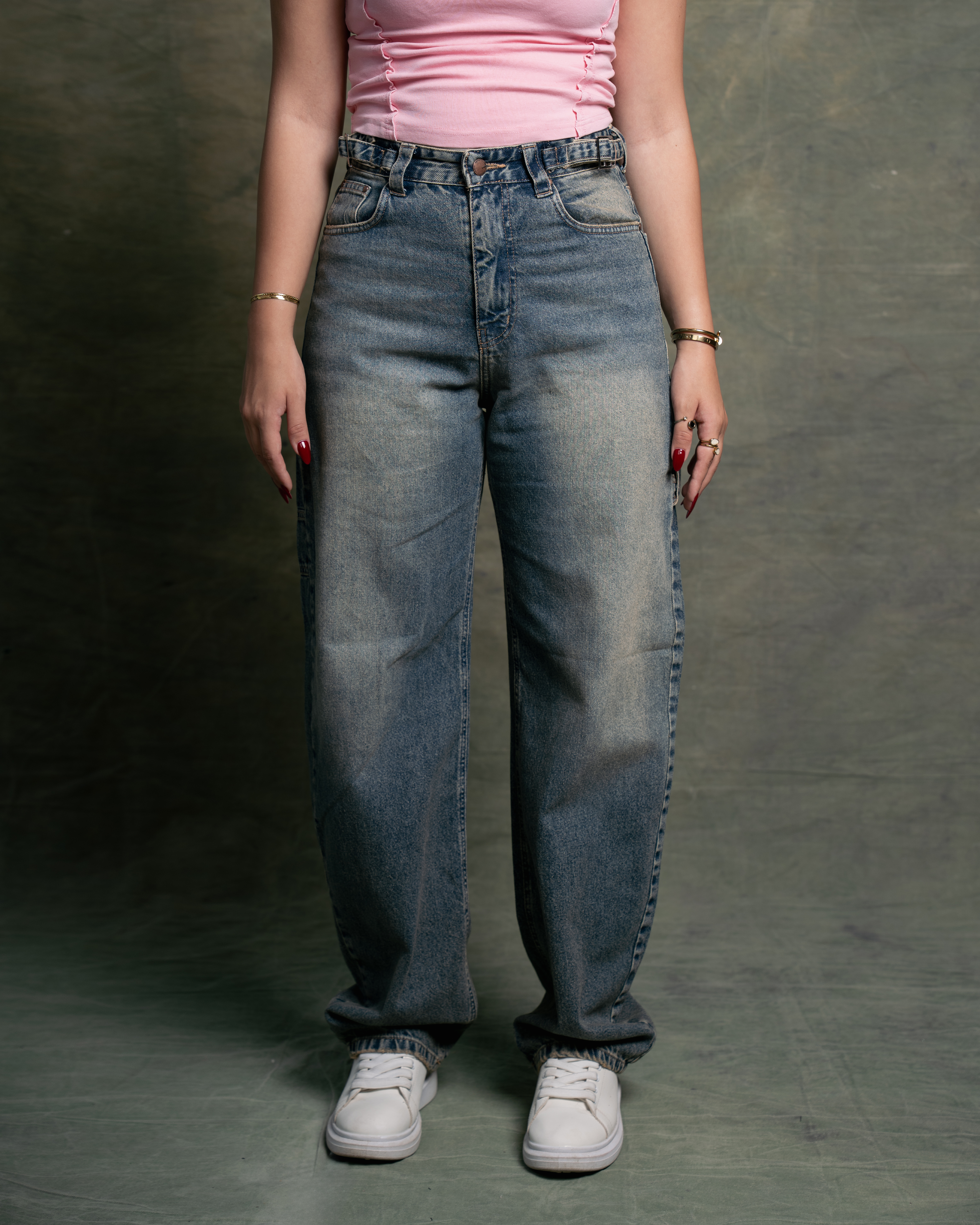 Wide-leg balloon jeans with pocket