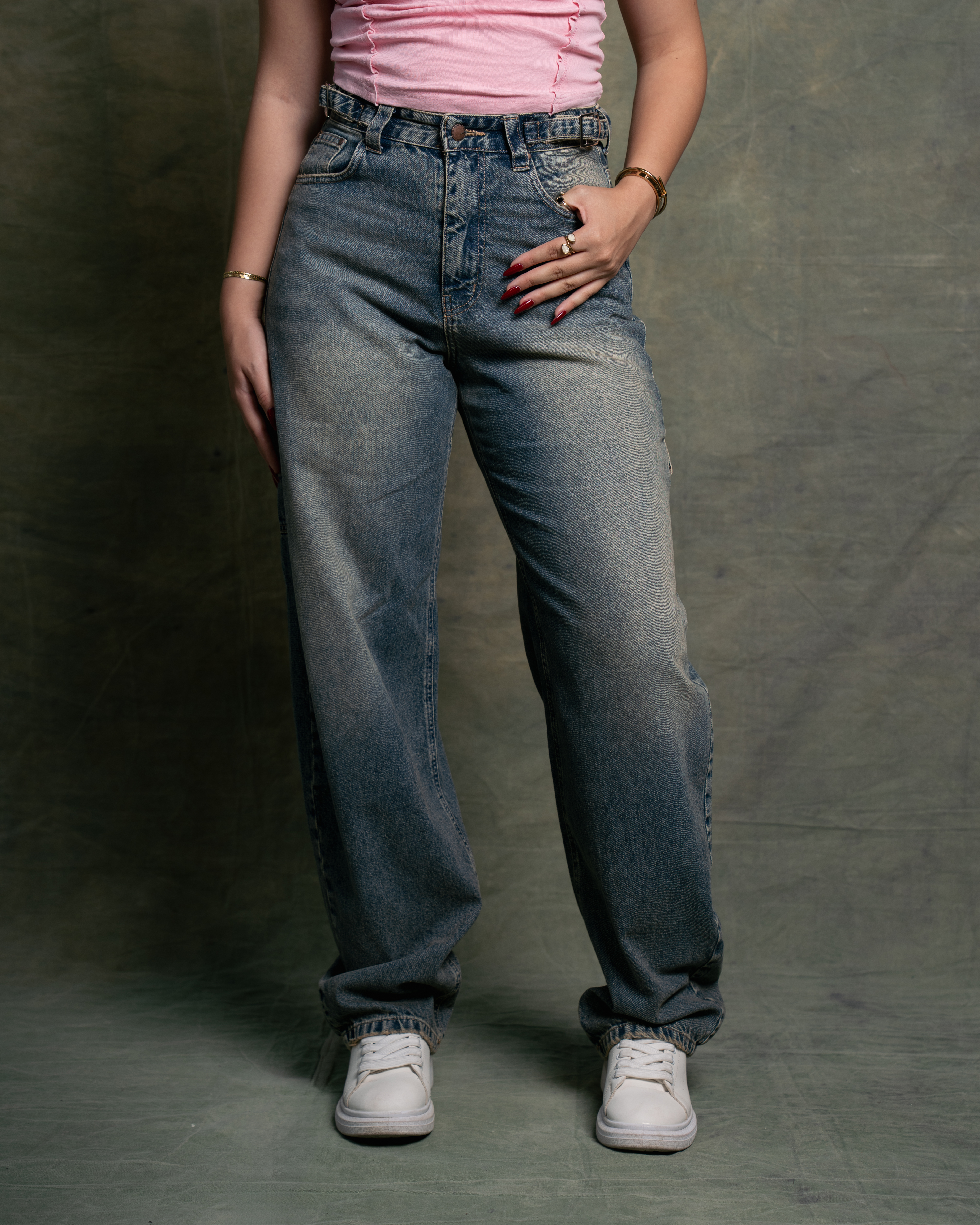 Wide-leg balloon jeans with pocket