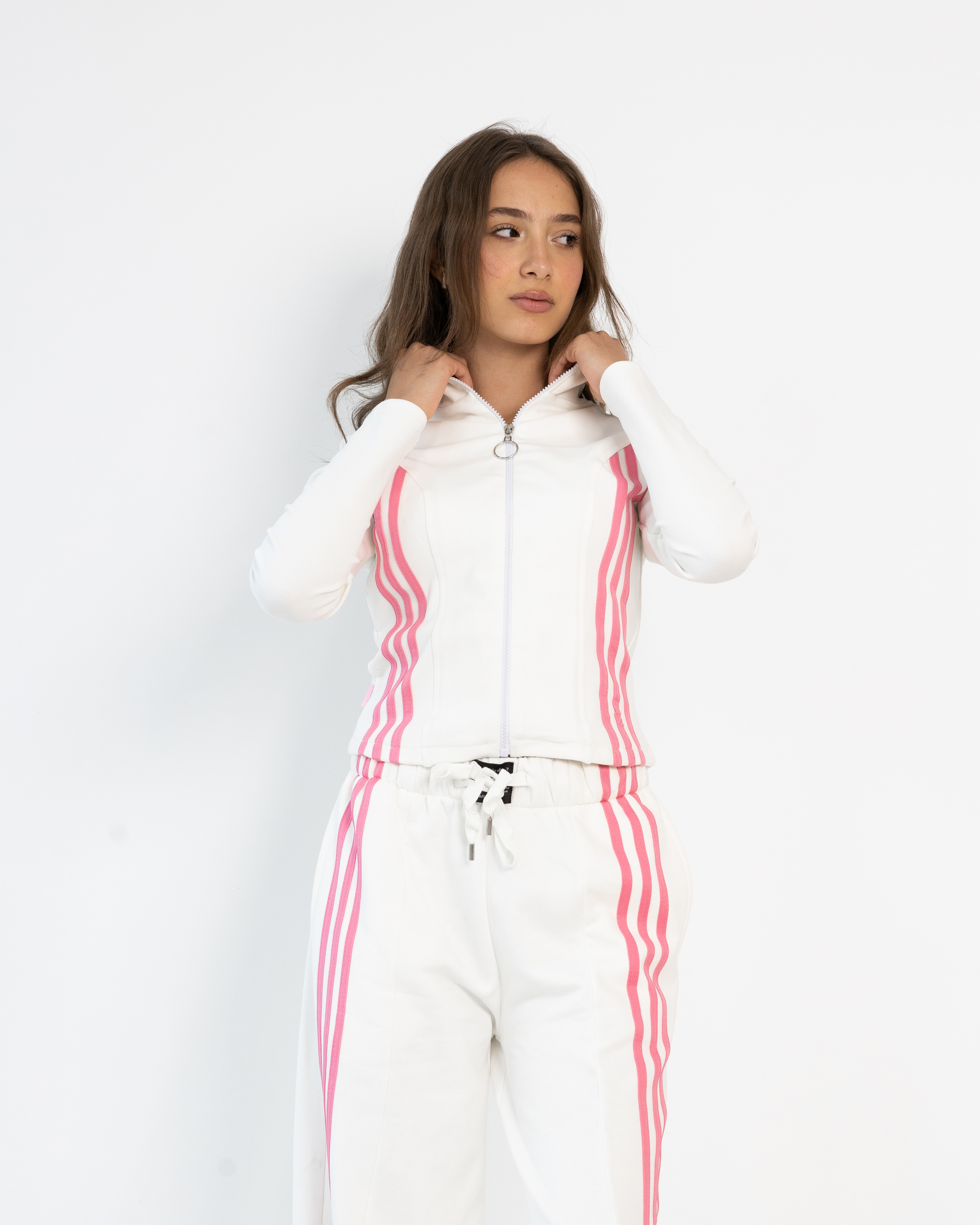 White Melton Pants with Stripes