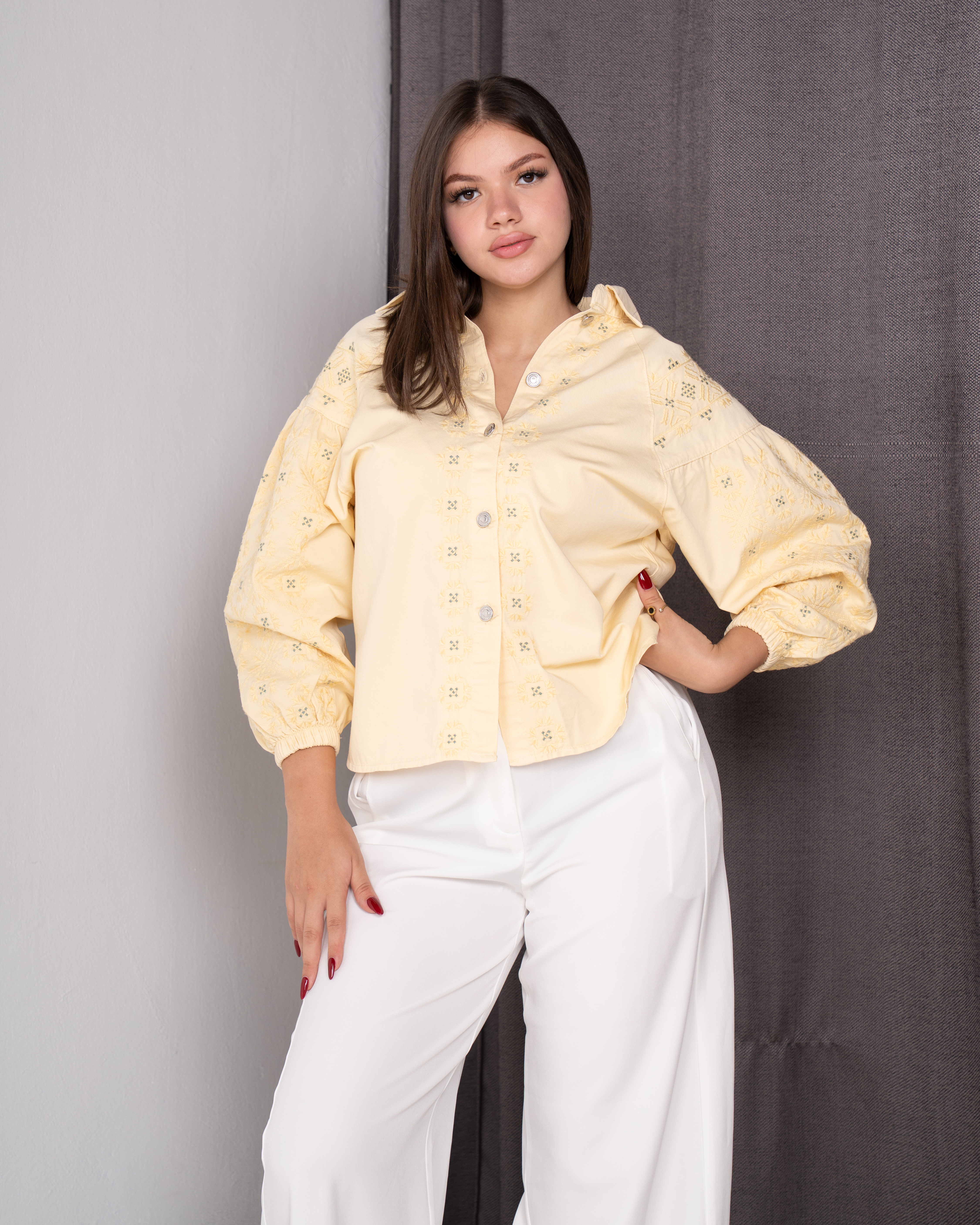 Embroidered Gabardine Blouse