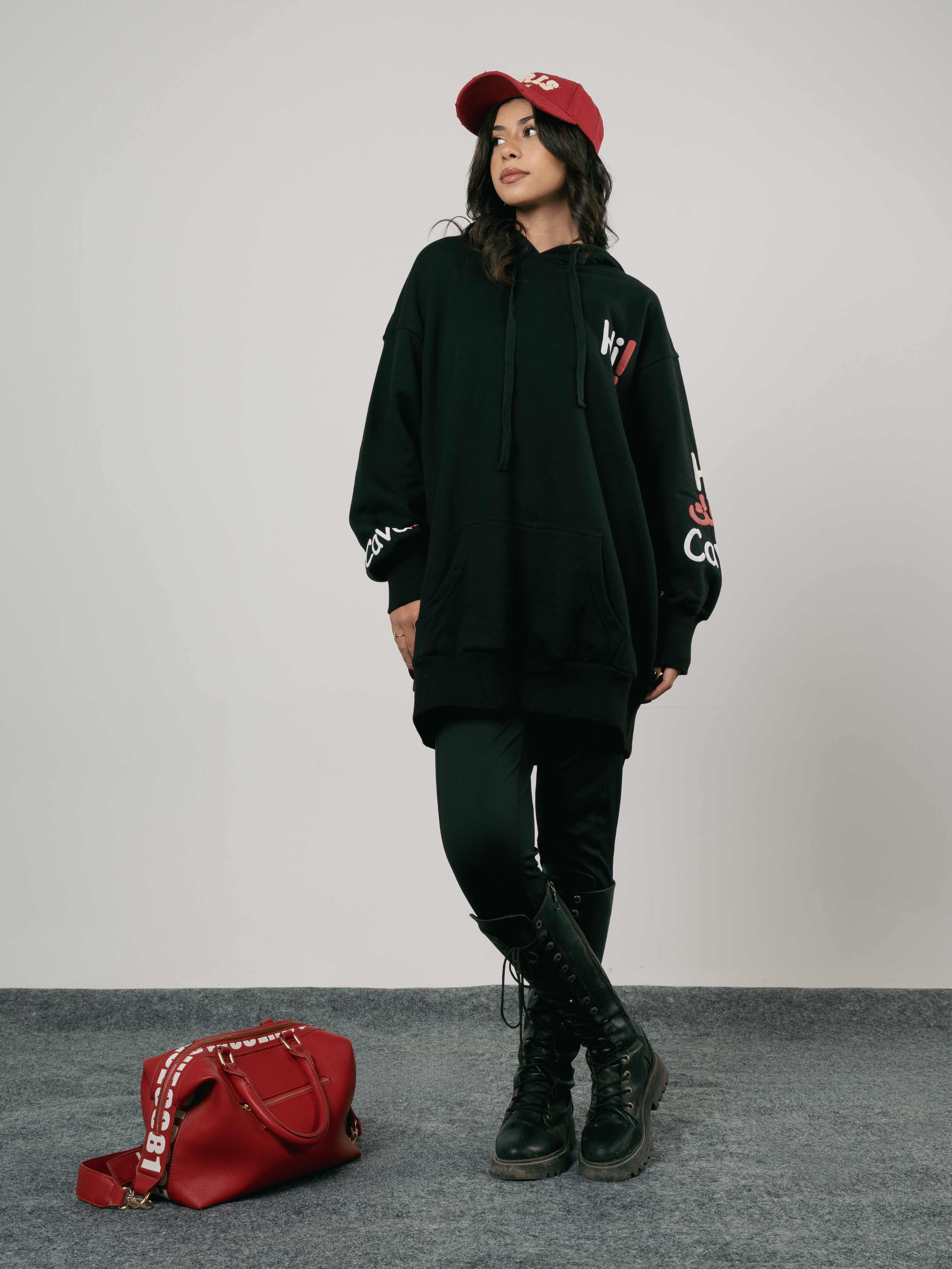 Long Printed Sweatshirt with Hoodie