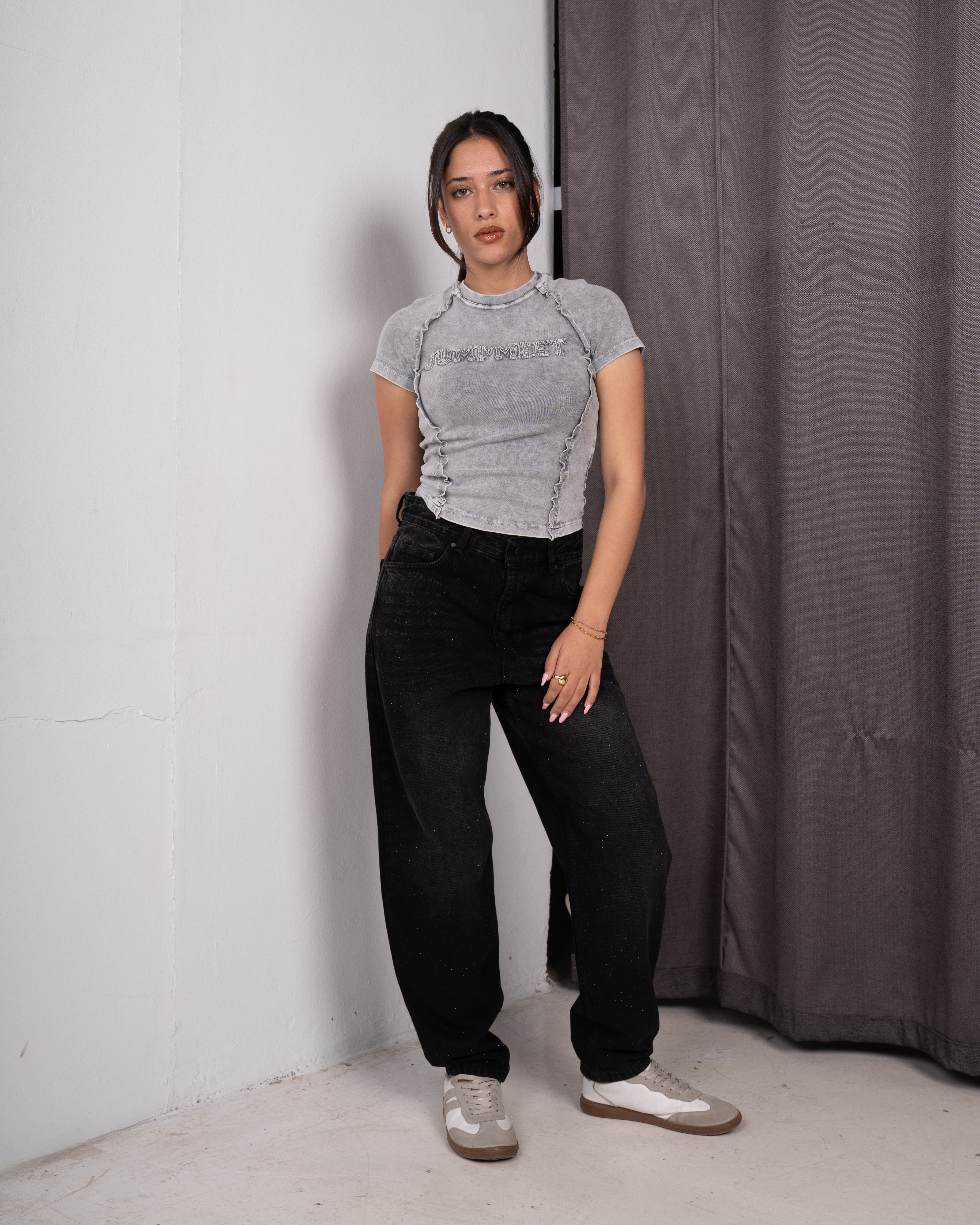 Black mom fit rhinestone jeans