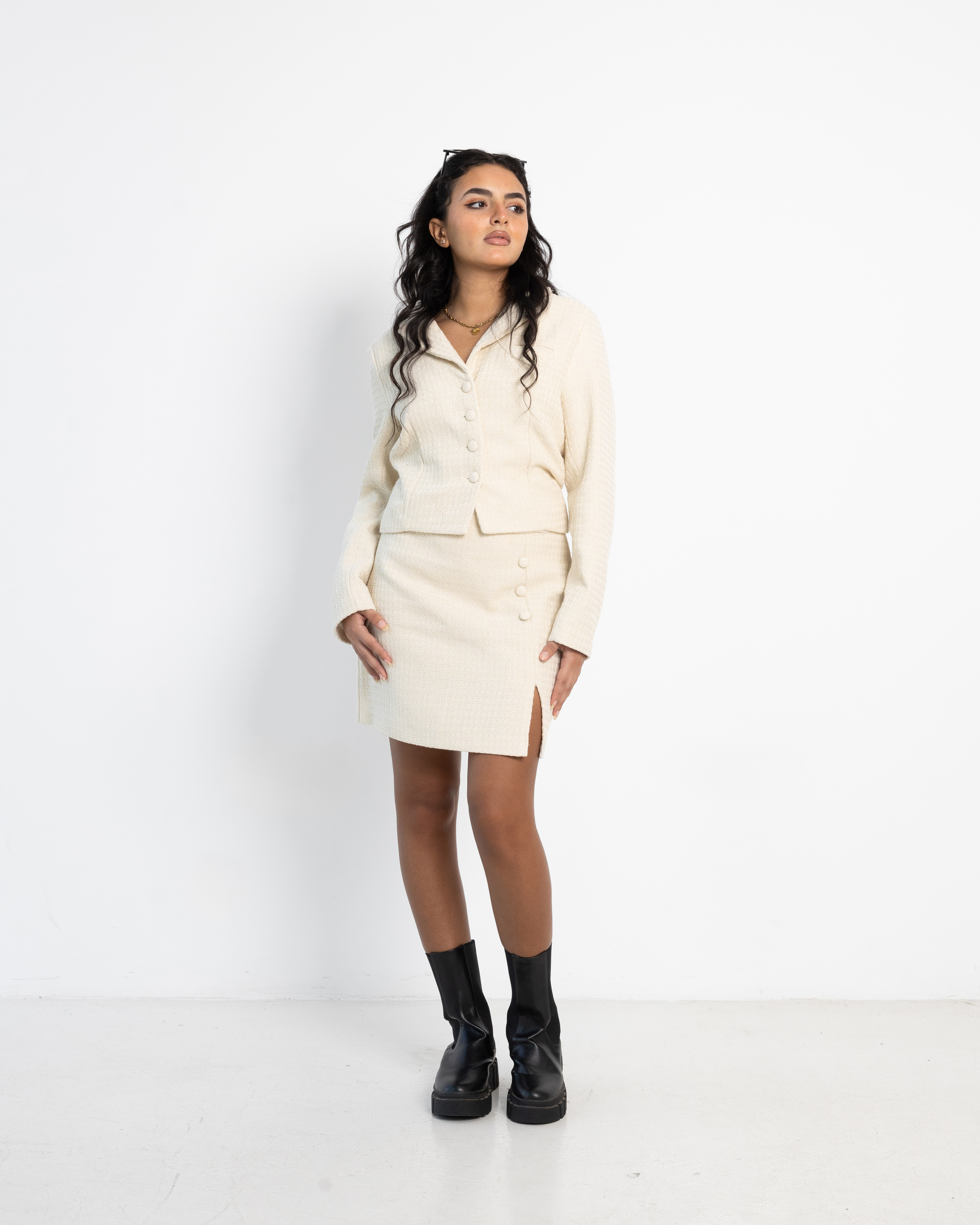 Skirt Suit With Leg Slit