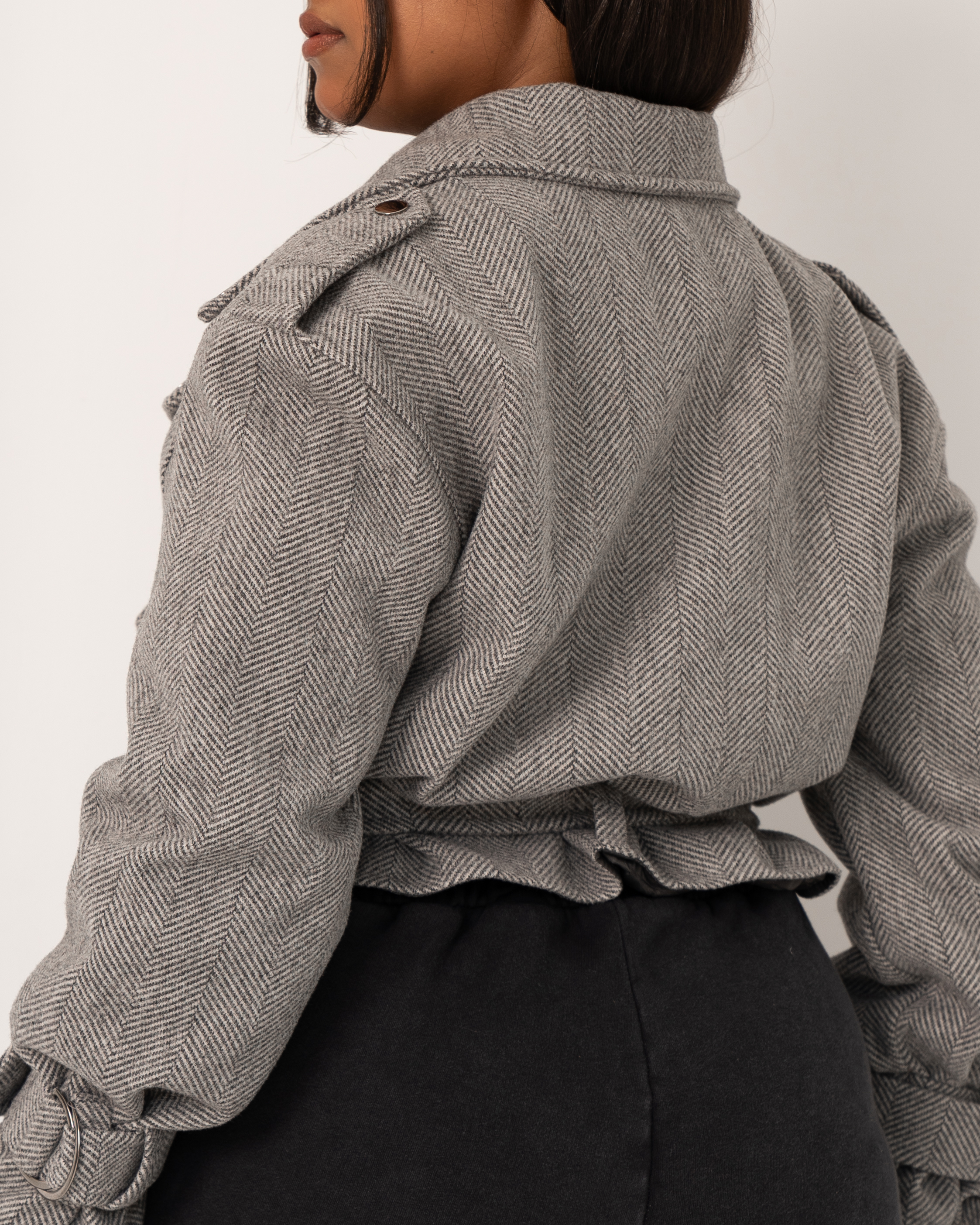 Short Buttoned Wool Jacket with Belt
