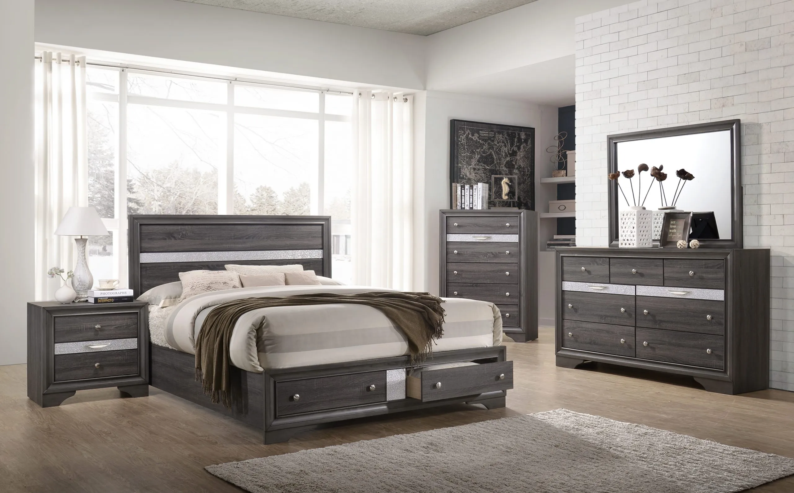 GREY FINISH FULL STORAGE BEDROOM