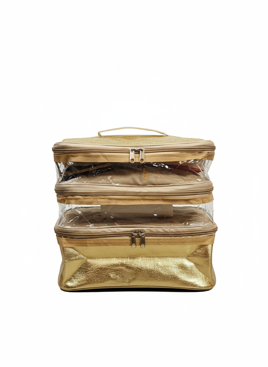 Gold Double-Layer Makeup Organizer
