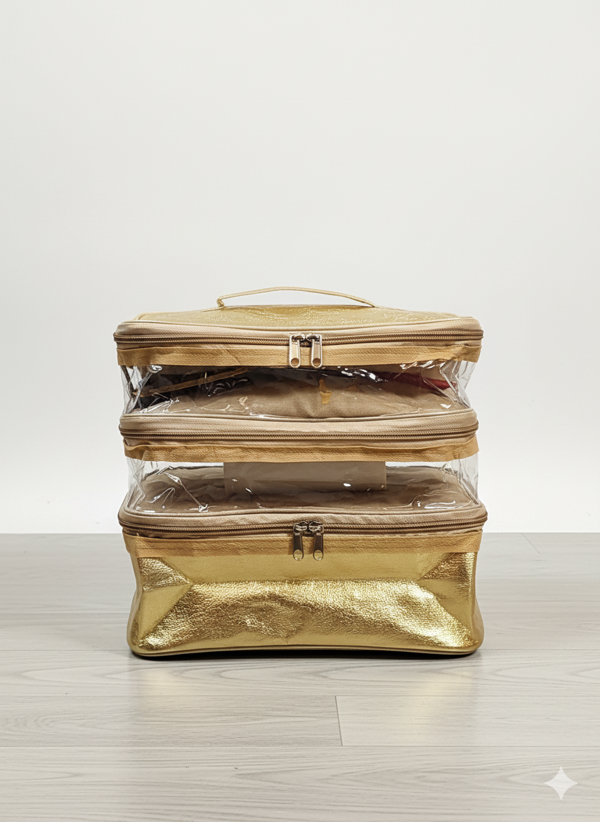 Gold Double-Layer Makeup Organizer
