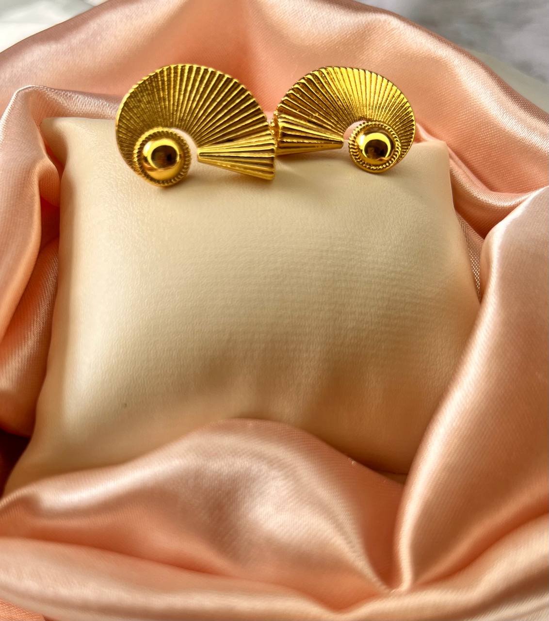 Gold Fan-Shaped Stud Earrings