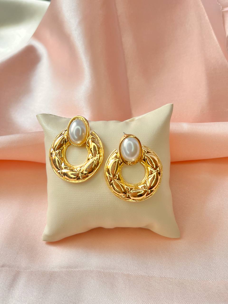 Gold-Plated Pearl Statement Earrings