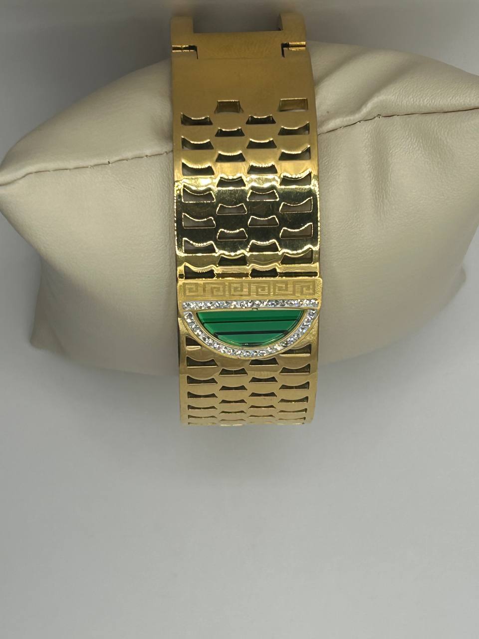 Gold Bracelet with Green Enamel Accent