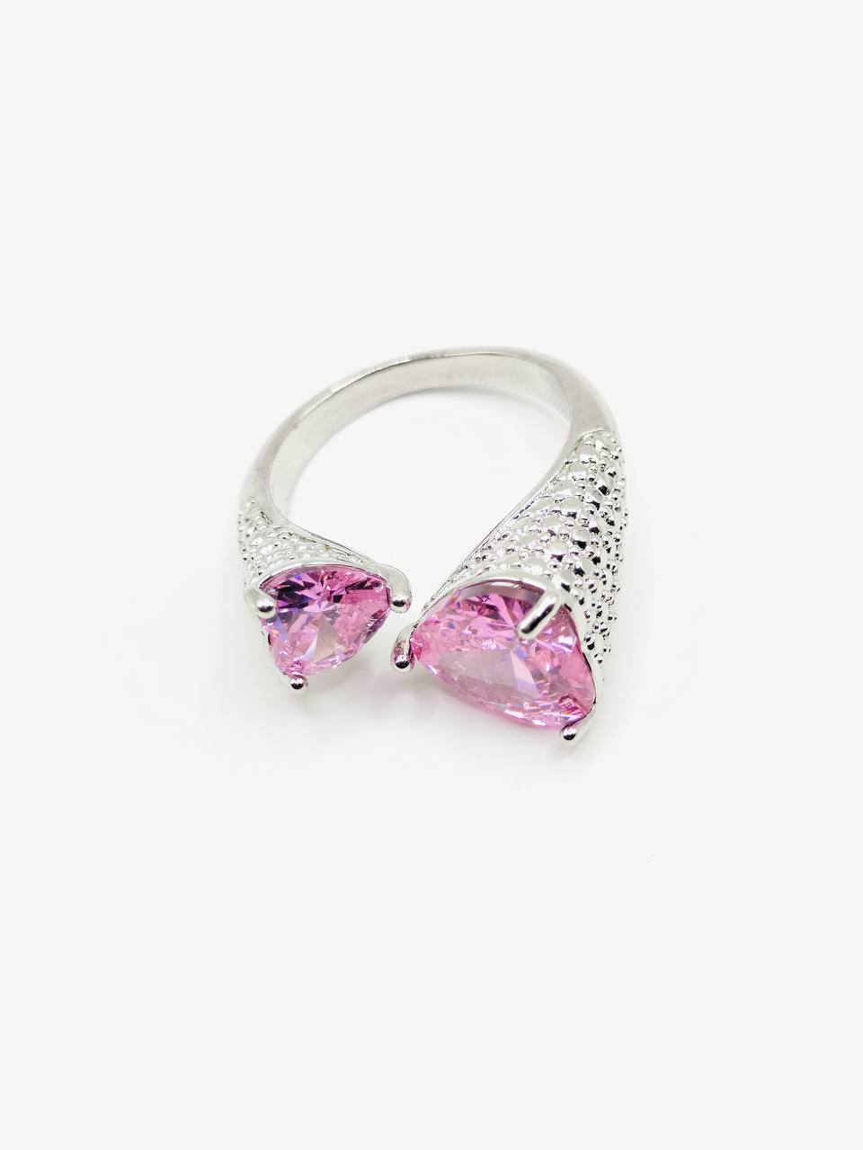 Pink Gemstone Crystal  Silver Ring
