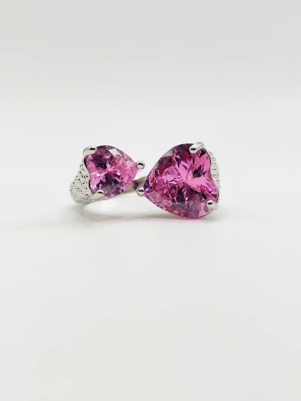 Pink Gemstone Crystal  Silver Ring
