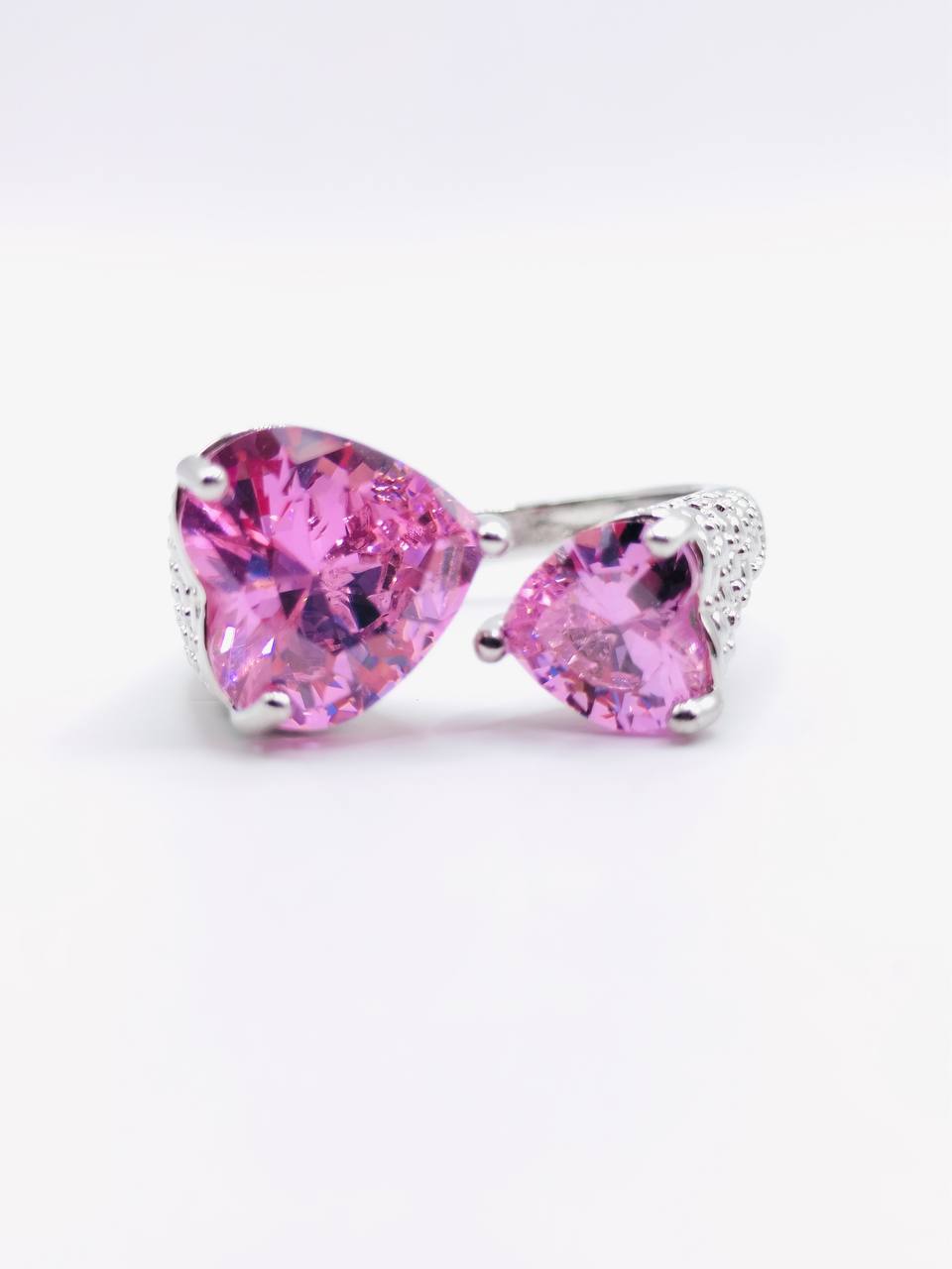 Pink Gemstone Crystal  Silver Ring