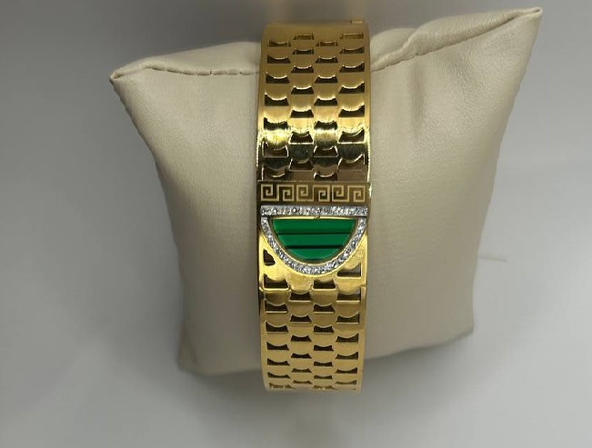 Gold Bracelet with Green Enamel Accent