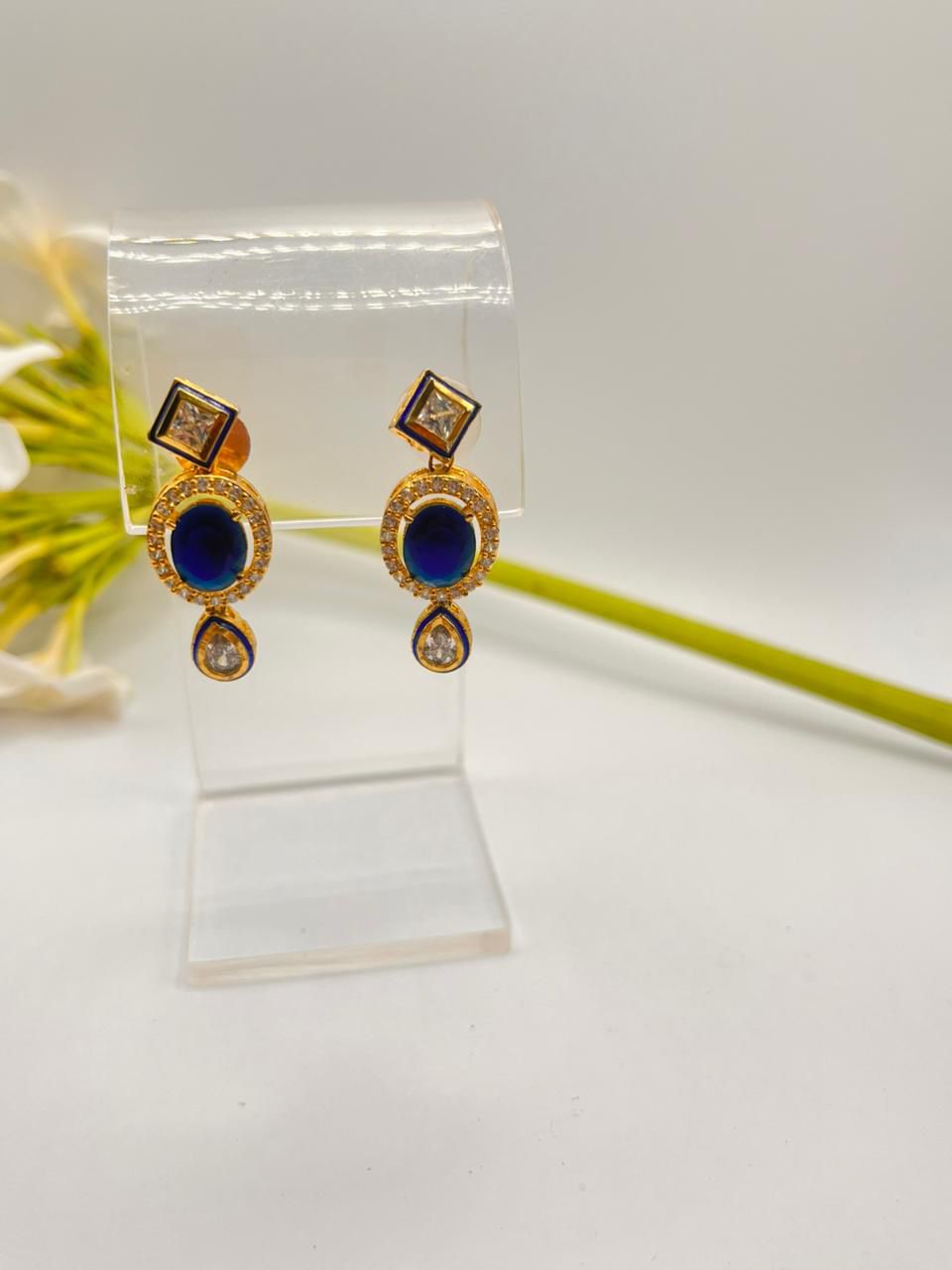 Elegant Blue-Gold Drop Earrings