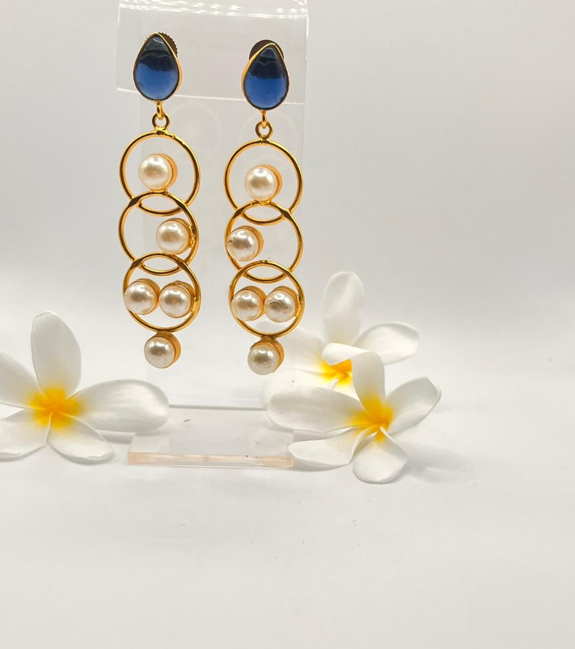 Elegant Pearl and Blue Drop Earrings