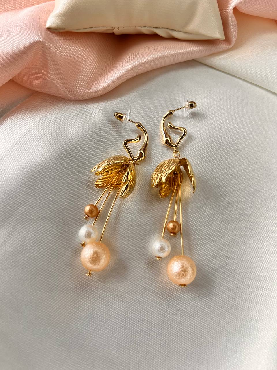 Gold Crane Drop Earrings