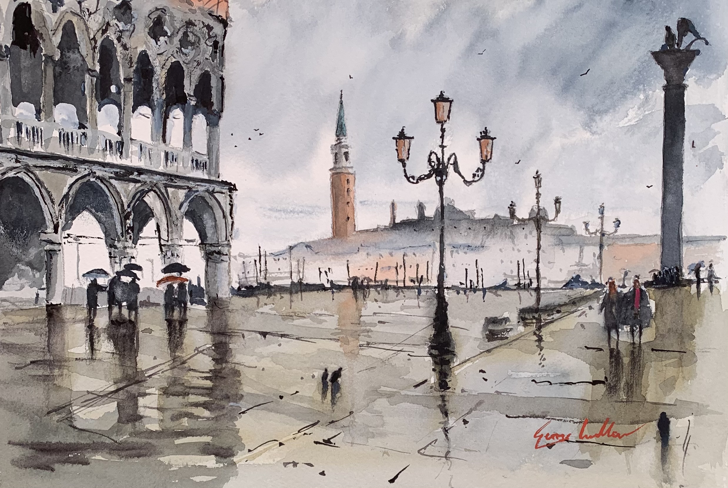 Umbrellas beneath the Doges arches