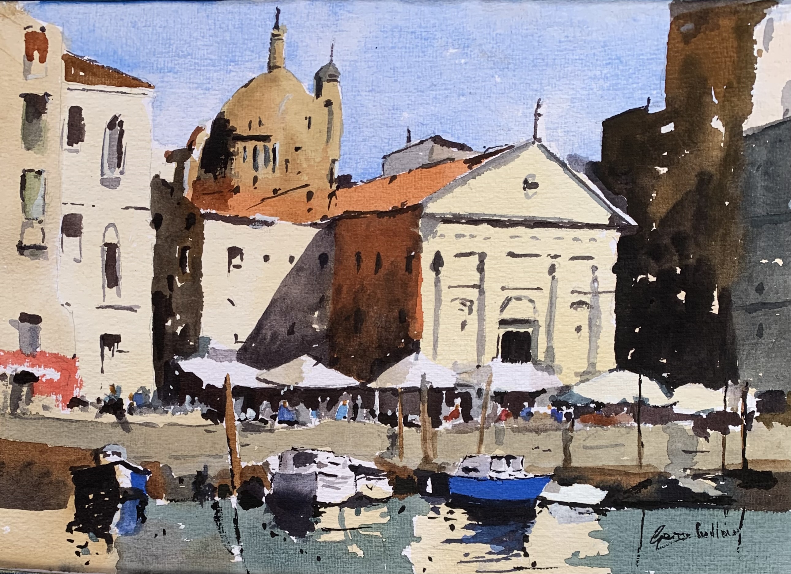 Church and cafe by the water