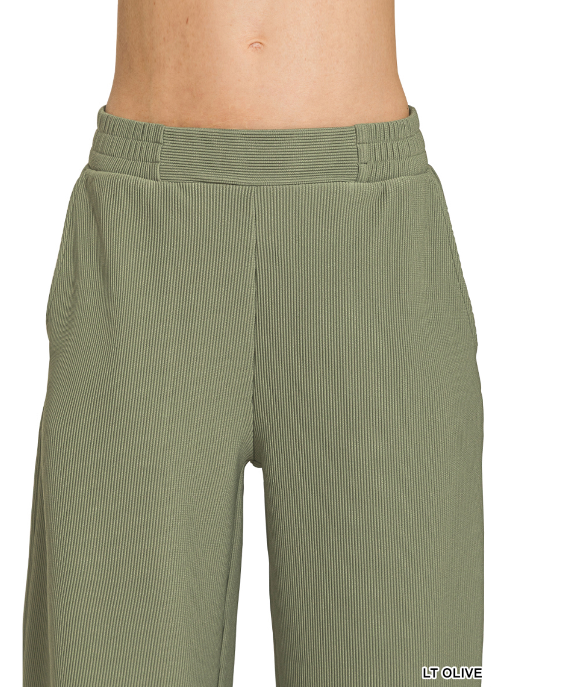 Olive Green - Ribbed High Neck Half Zip Pullover & Pants Set