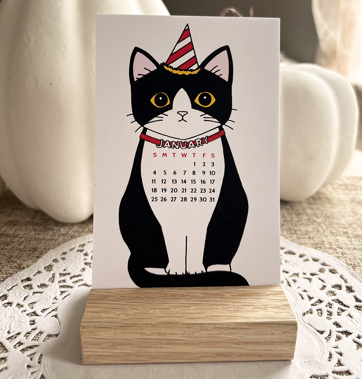 2026 Twelve Tuxedos Mini Calendar with Wooden Base