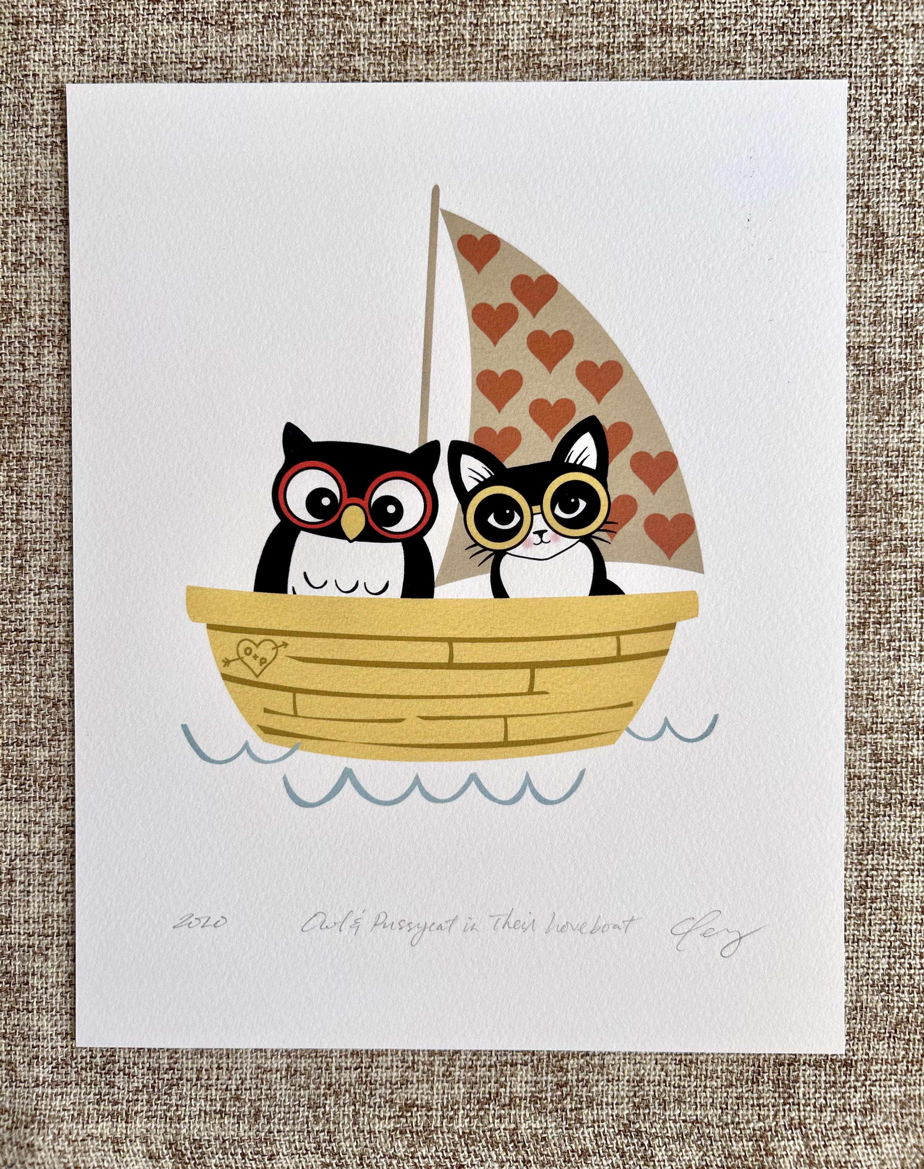 Owl & Pussycat in Their Loveboat | Art Print
