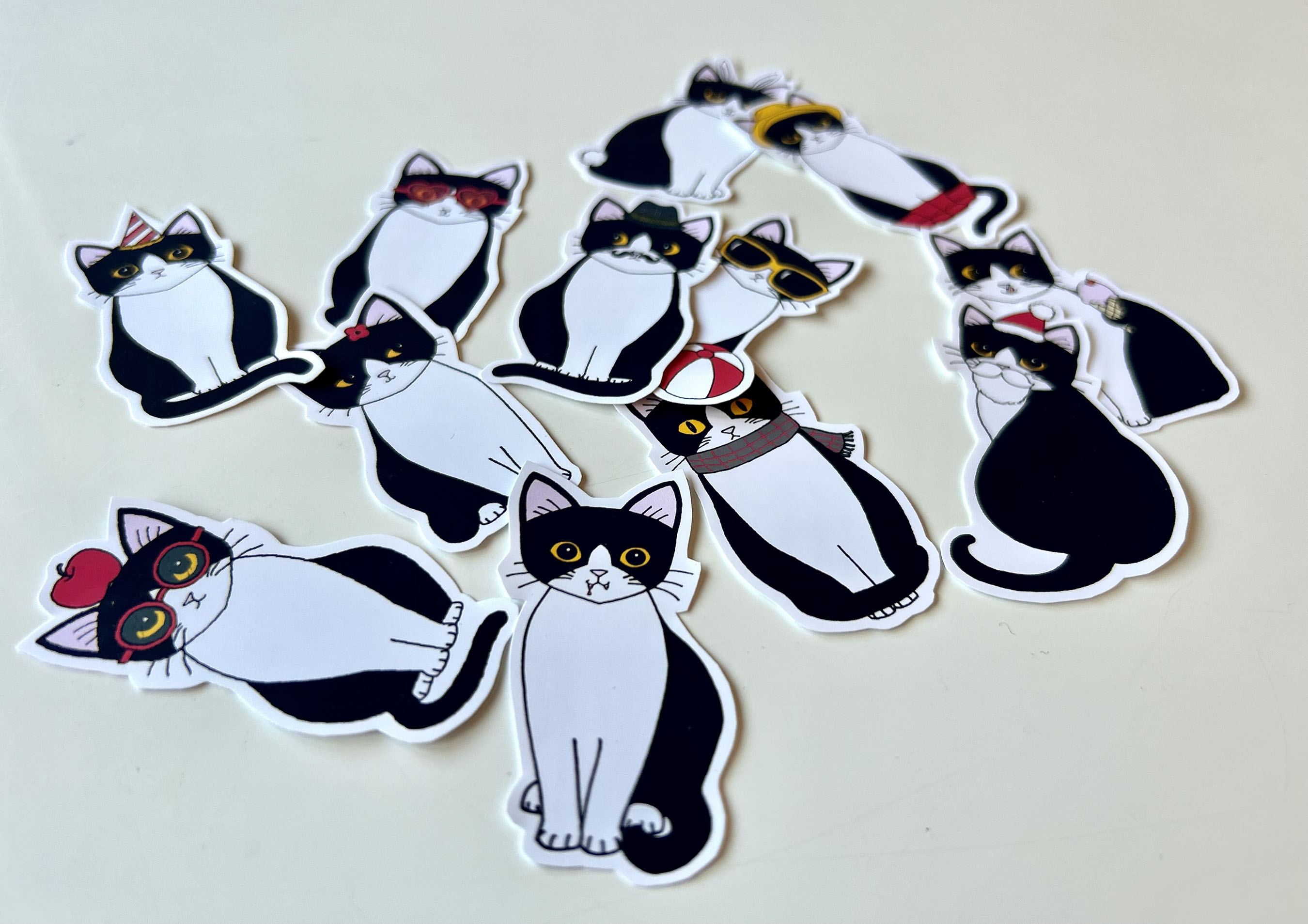 Twelve Tuxedo Kitties Vinyl Sticker Set