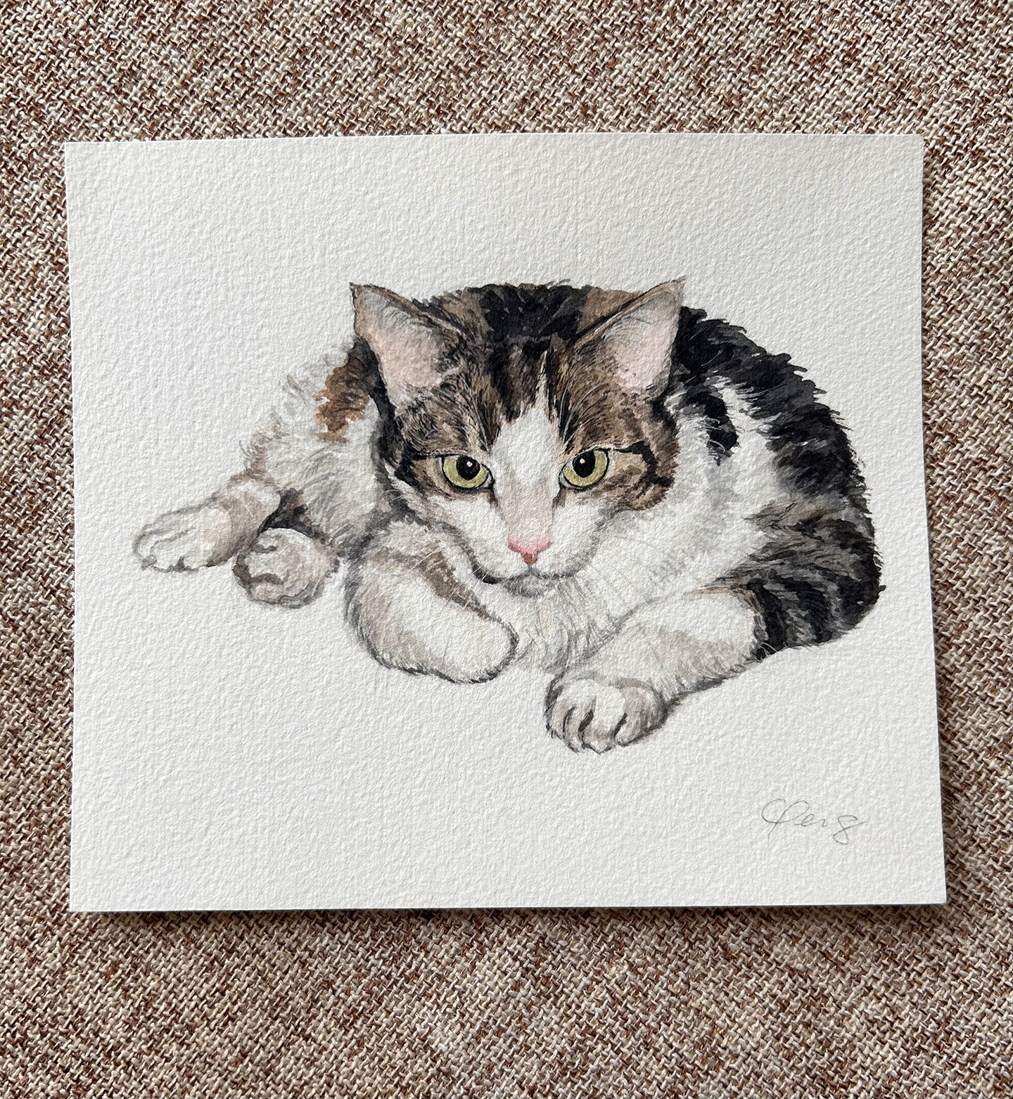 Oddjob The Cat Original Watercolour Painting