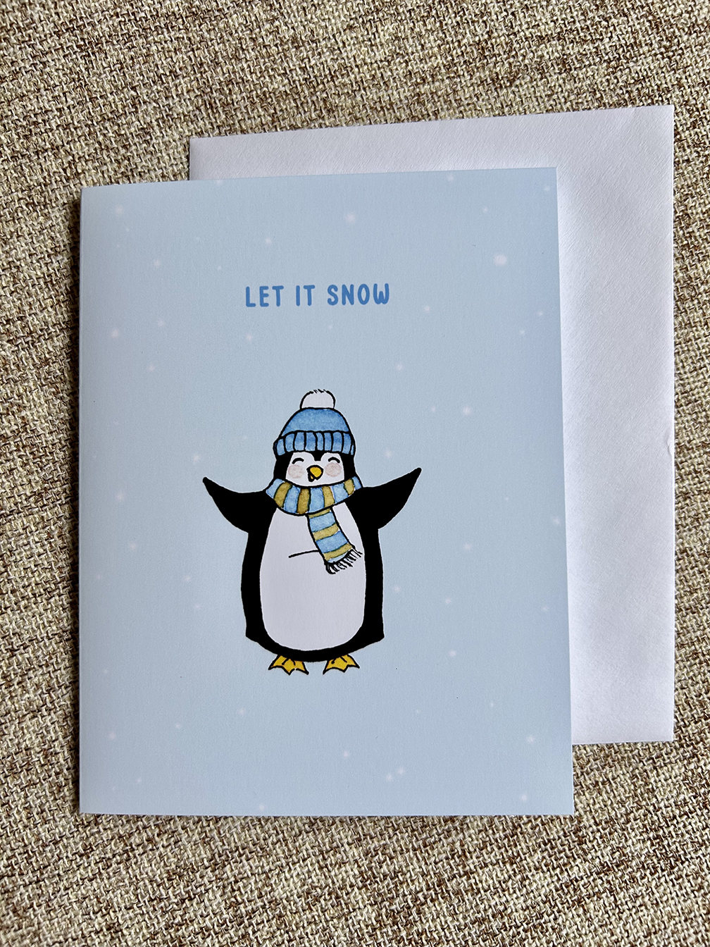Let it Snow Blue or Red Holiday Greeting Card