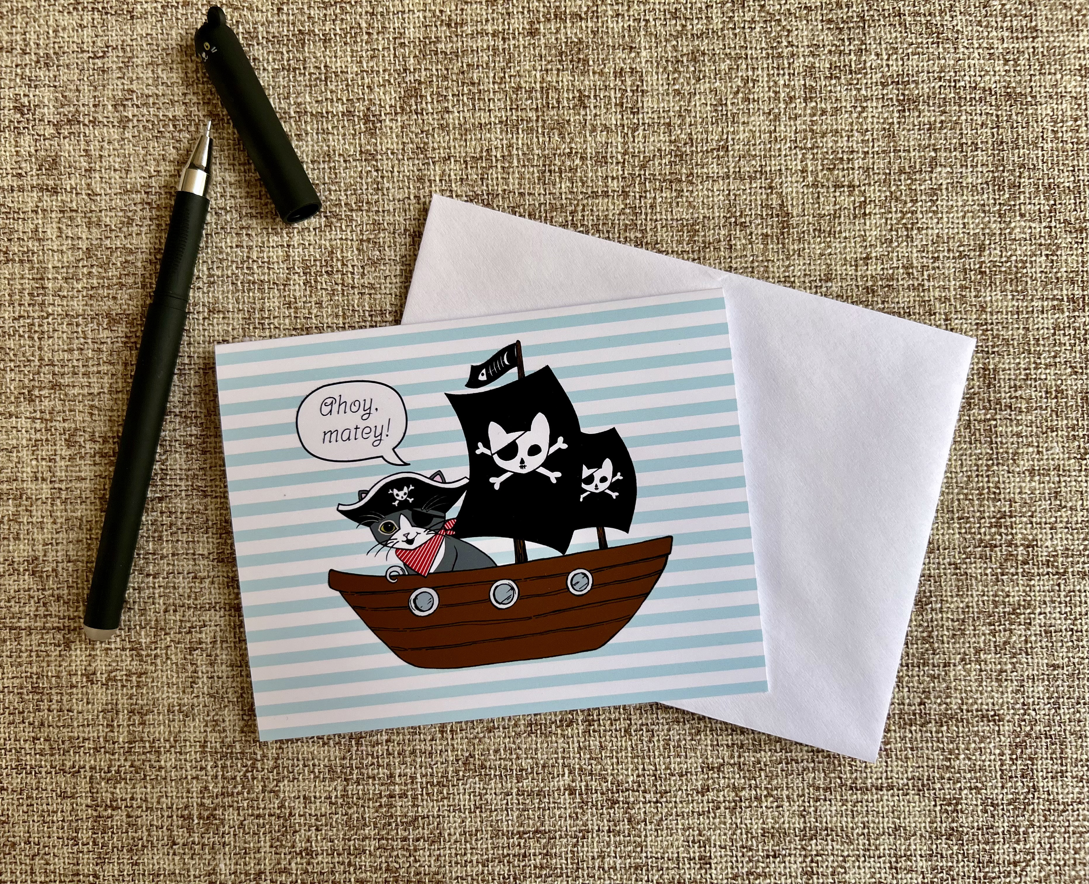Pirate Kitty Ahoy | Thinking of You Greeting Card