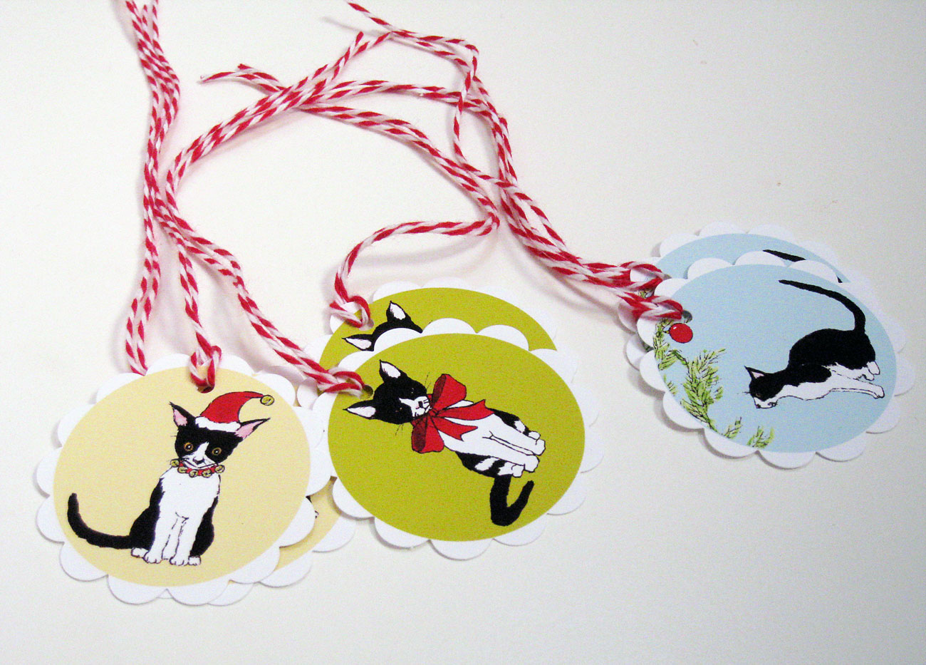 Christmas Kitties Scalloped Gift Tags - Set of 6