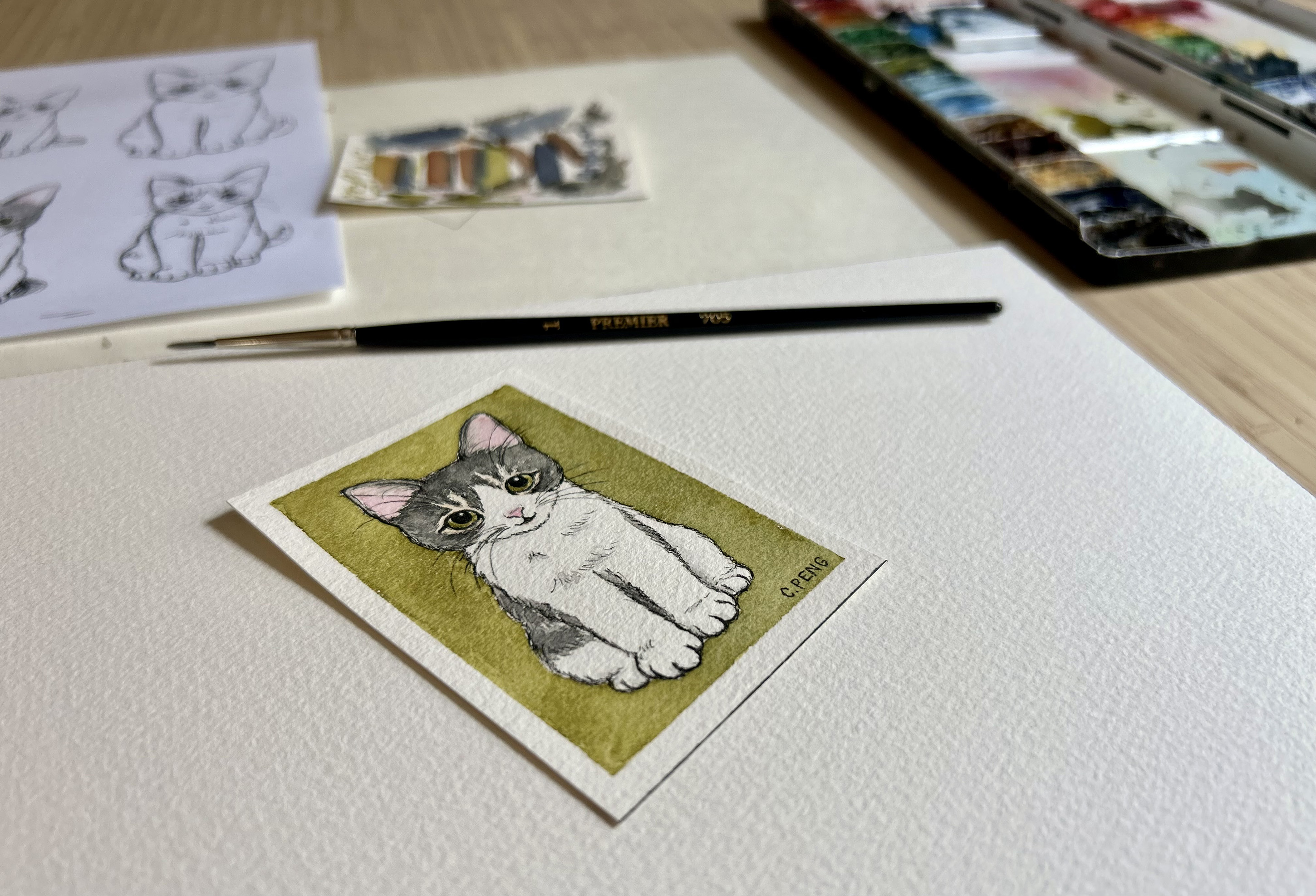 Dexie Doodle Original ACEO Watercolour Painting