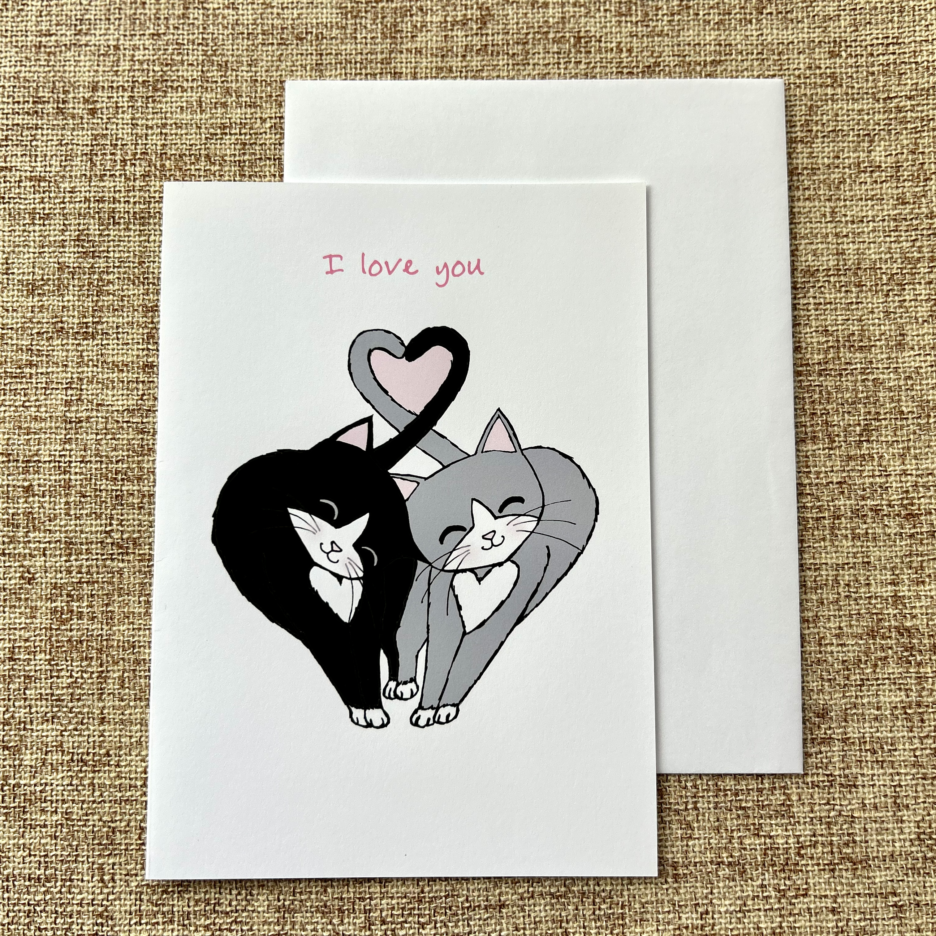 Headbutt - Black and Grey Kitties - Romantic Greeting Card