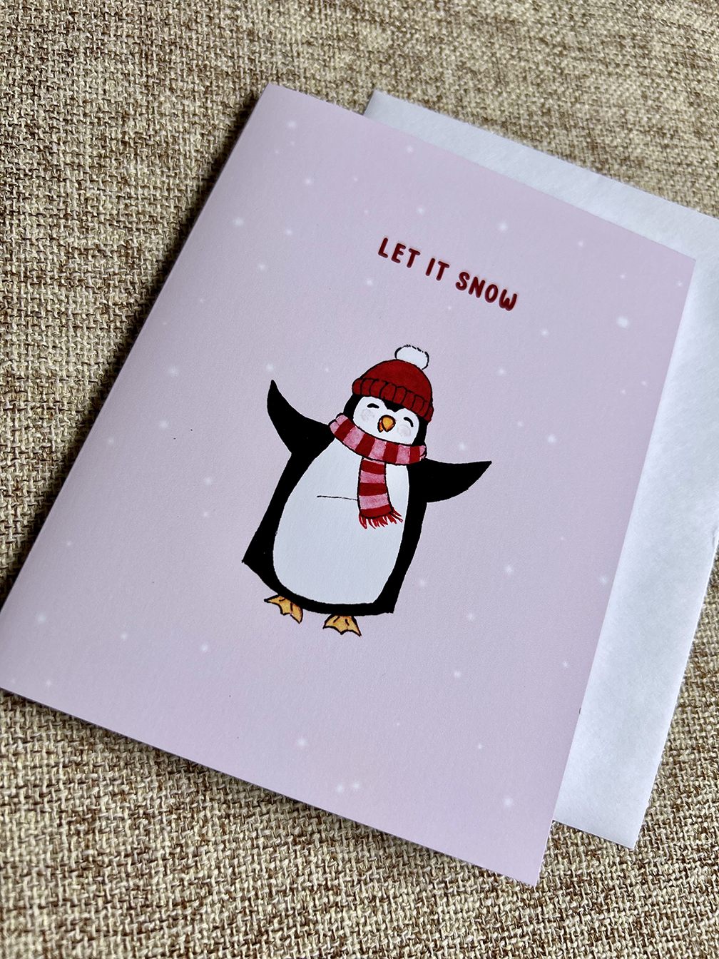 Let it Snow Blue or Red Holiday Greeting Card