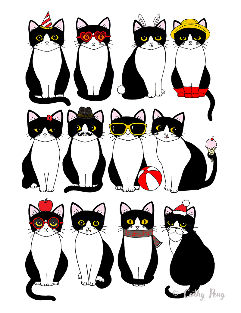 Twelve Tuxedo Cats | Art Print