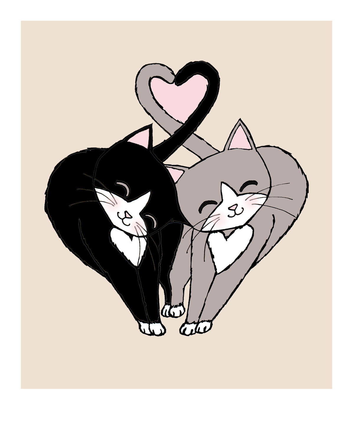 Headbutt - Black & Grey Tuxedo Cats | Art Print