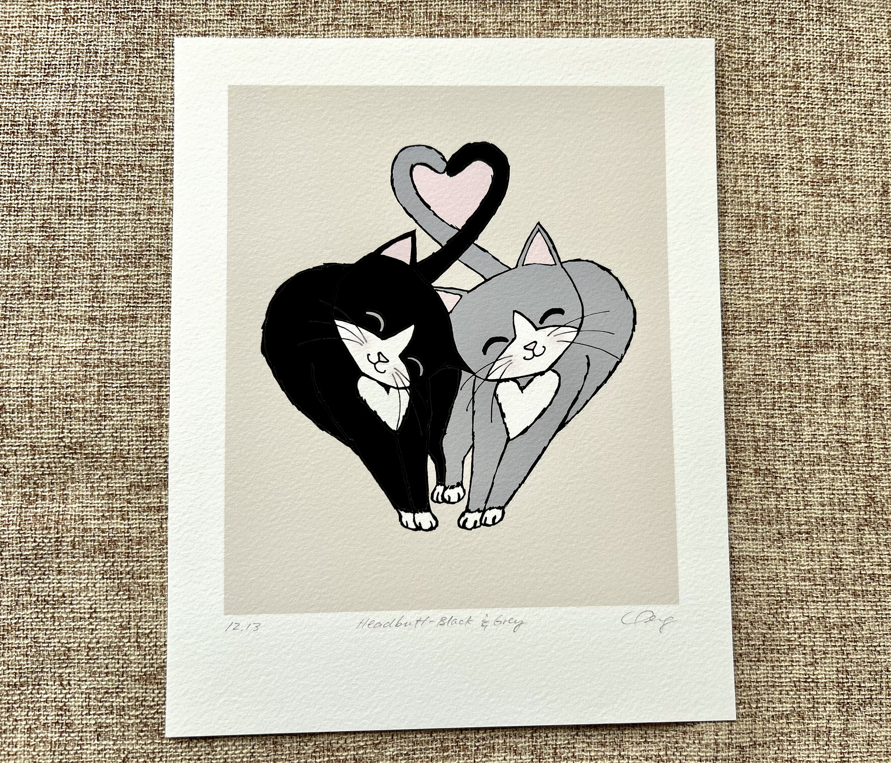 Headbutt - Black & Grey Tuxedo Cats | Art Print