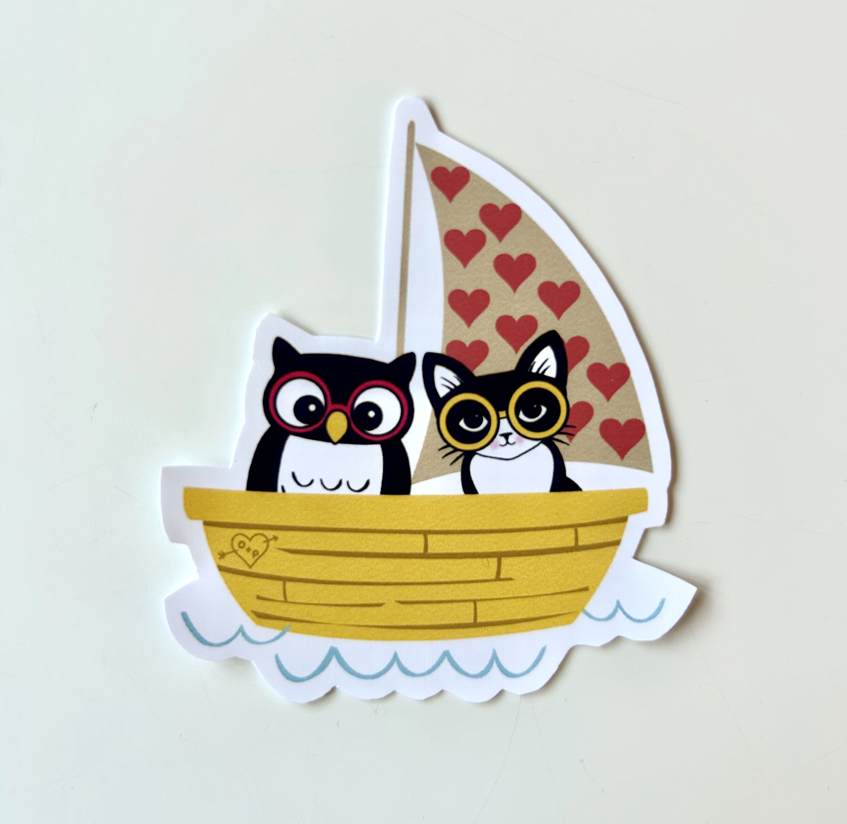 Owl and Pussycat in Their Loveboat Vinyl Sticker