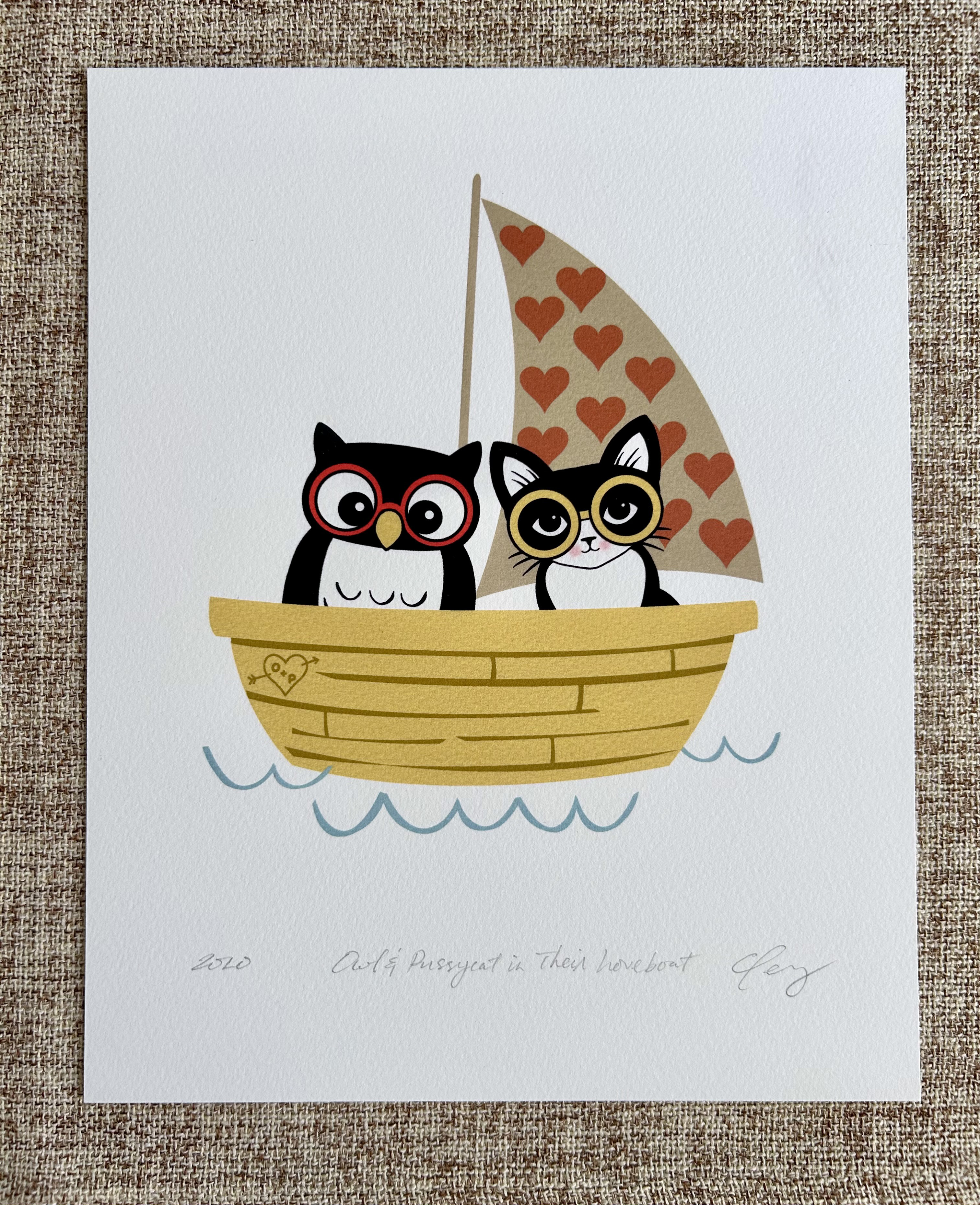 Owl & Pussycat in Their Loveboat | Art Print