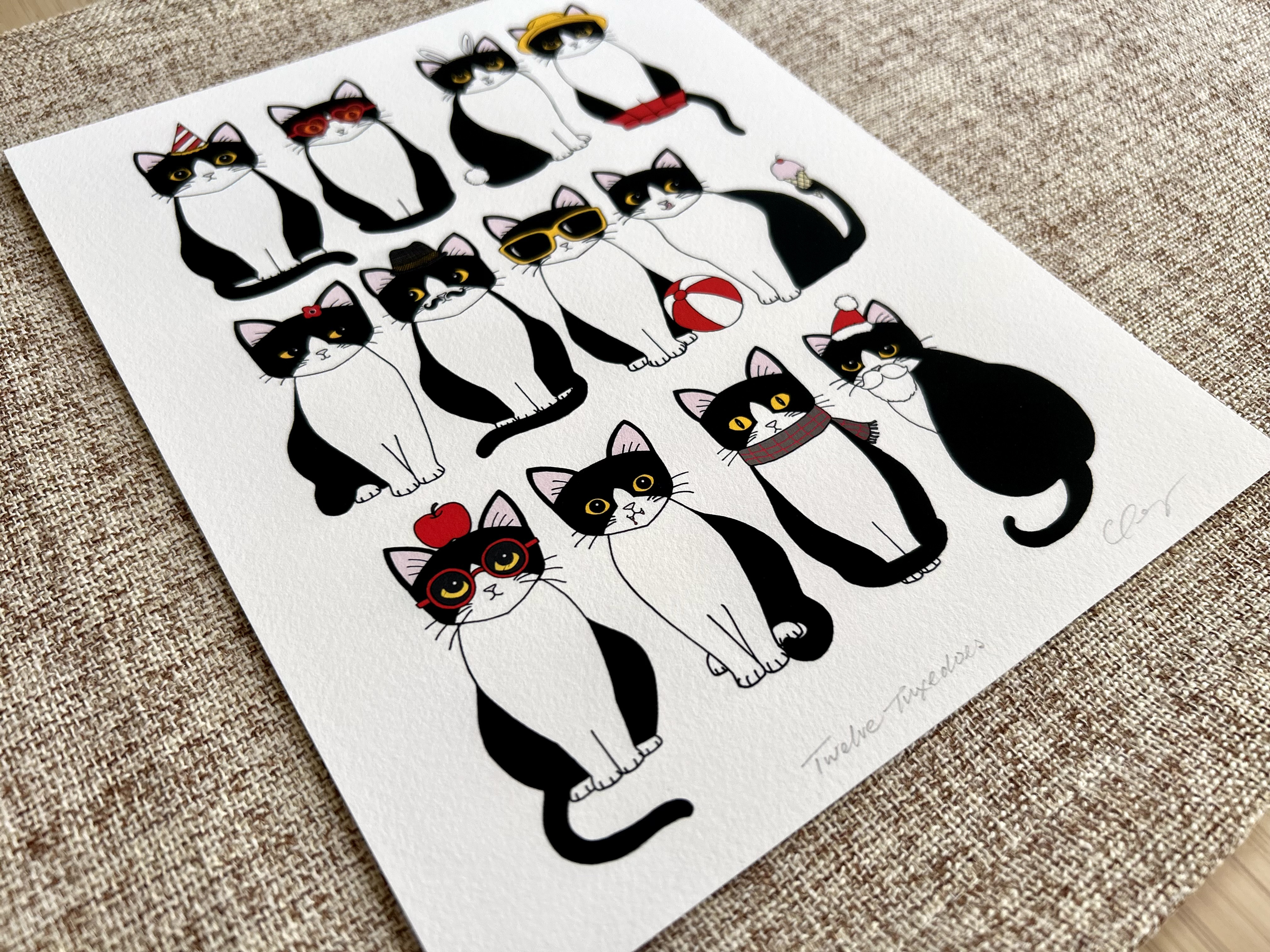 Twelve Tuxedo Cats | Art Print