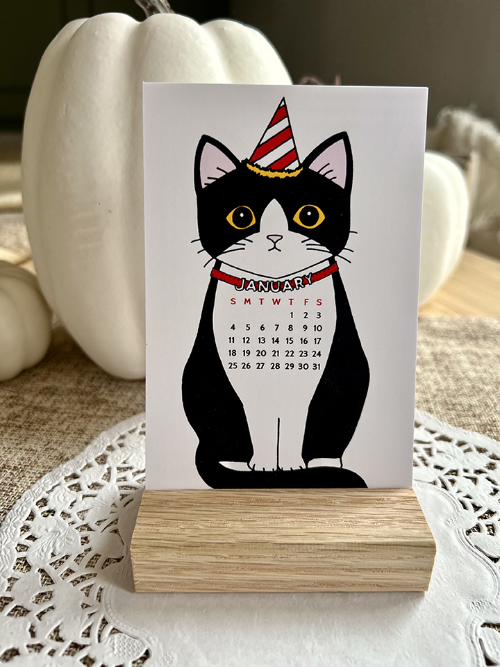 2026 Twelve Tuxedos Mini Calendar with Wooden Base